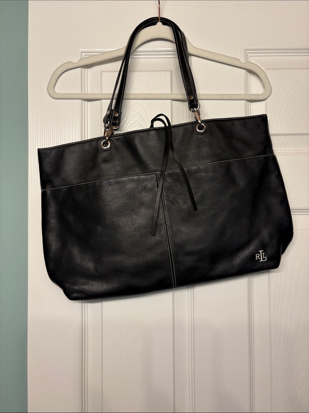 Ralph Lauren Black Leather Tote with RL Monogram